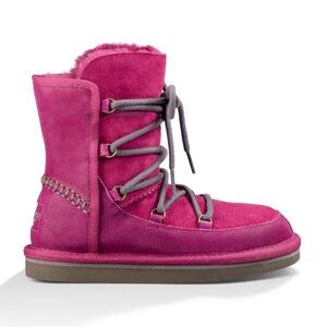 UGG Lodge Shearling-Lined Leather & Suede Lace-Up Boots Fuschia Pinkish Purple